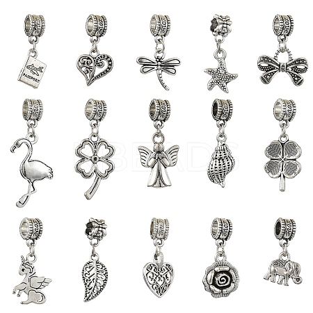 15Pcs 15 Styles Tibetan Style Alloy European Dangle Charms FIND-YW0005-57-1