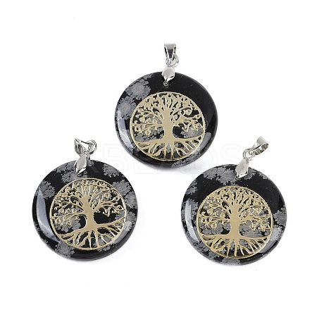 Natural Snowflake Obsidian Flat Round Pendants G-Q188-01P-02-1