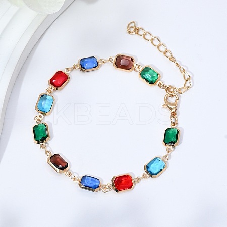 Brass Glass Link Chain Bracelets for Women WGAE243-03-1