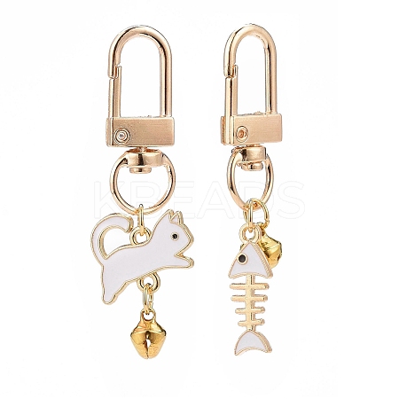 Cat & Fishbone Shape Alloy Enamel Charms Keychain KEYC-JKC00431-01-1