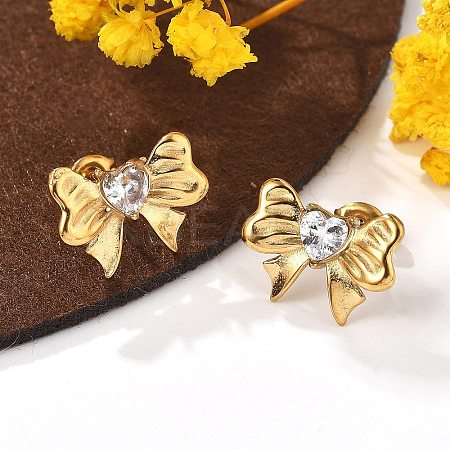 304 Stainless Steel Micro Pave Clear Cubic Zirconia Stud Earrings EJEW-I318-01G-01-1