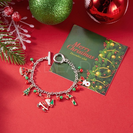 Christmas Alloy Enamel Charm Bracelets LS-BJEW-H634-01C-KCGP-1