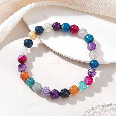 Dyed & Heated Natural Dragon Veins Agate Beads Stretch Bracelets for Women BJEW-JB13102-1