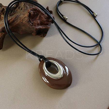 Brass Enamel Teardrop Pendant Adjustable Cotton Cord Long Necklaces for Women WGF87EC-03-1