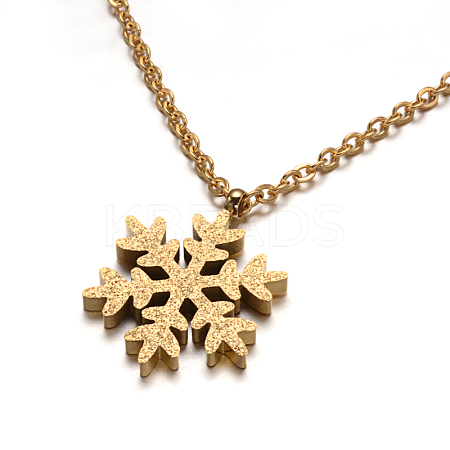 Textured Snowflake 304 Stainless Steel Pendant Necklaces NJEW-H420-84G-1