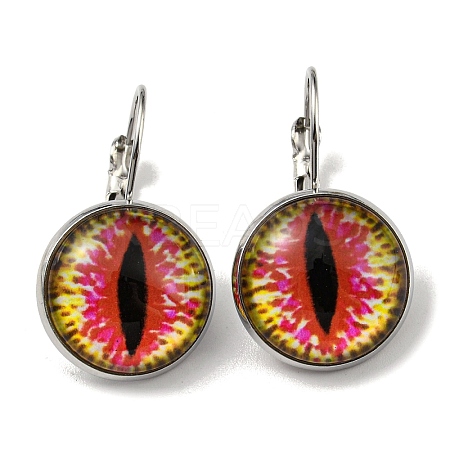 Dragon Eye Glass Leverback Earrings with Brass Earring Pins EJEW-Q798-01K-1