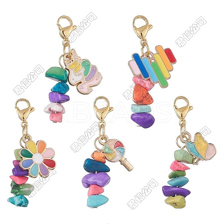 5Pcs Synthetic Turquoise Chips Pendant Decorations HJEW-AL0068-1