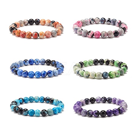 Dyed Natural Fire Crackle Agate Bead Stretch Bracelets BJEW-JB07519-1