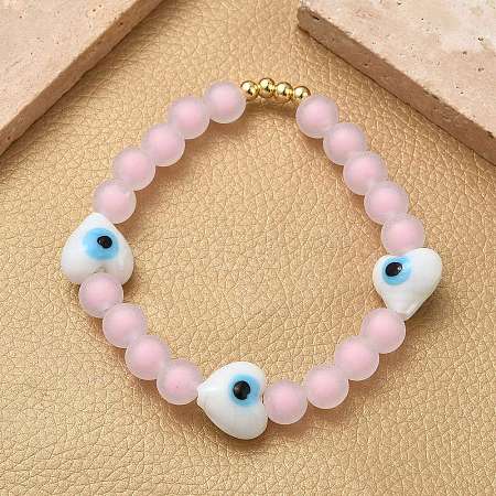 Brass & Plastic & Lampwork Beaded Stretch Bracelets for Women BJEW-F515-03G-01-1