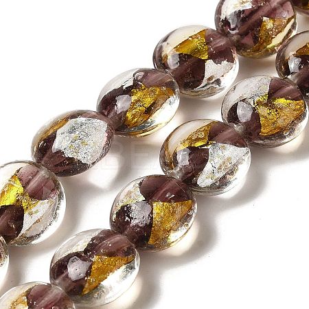 Handmade Gold Foil and Silver Foil Lampwork Flat Round Beads FOIL-C001-02C-1
