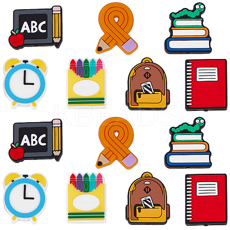 14Pcs 7 Styles Teachers' Day Food Grade Eco-Friendly Silicone Focal Beads SIL-SC0001-75-1