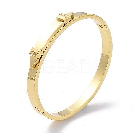 PVD Vacuum Plating Arrow 304 Stainless Steel with Crystal Rhinestone Hinged Bangles BJEW-G700-03G-1