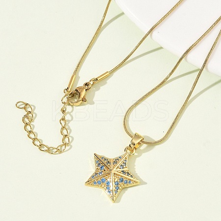 304 Stainless Steel Micro Pave Sky Blue Cubic Zirconia Pendant Necklaces for Women LS-NJEW-Z103-01G-02-1