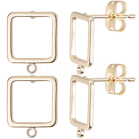 20Pcs Hollow Square Brass Stud Earring Findings KK-BBC0012-85-1