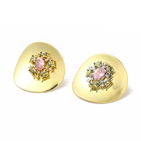 Rack Plating Brass Micro Pave Clear Cubic Zirconia Stud Earrings EJEW-B062-08A-GP-1