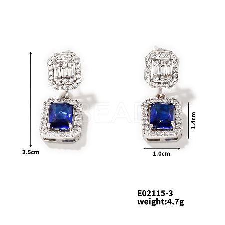 Elegant Square Copper Inlaid Zircon Women's Stud Earrings Fashionable Accessories NP2804-2-1