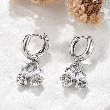 Brass Micro Pave Clear Cubic Zirconia Hoop Earrings EJEW-R016-06P-1