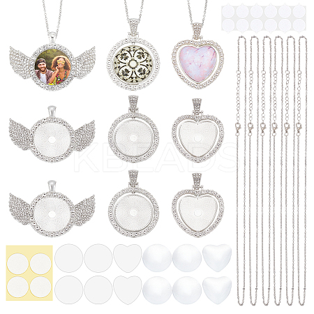 DIY Sublimation Blank Alloy Pendant Necklace Making Kit DIY-PH0022-70-1