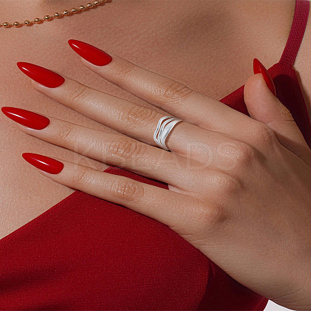 1Pc 304 Stainless Steel Wave Wire Wrap Open Cuff Ring for Women RJEW-LP0002-21-1