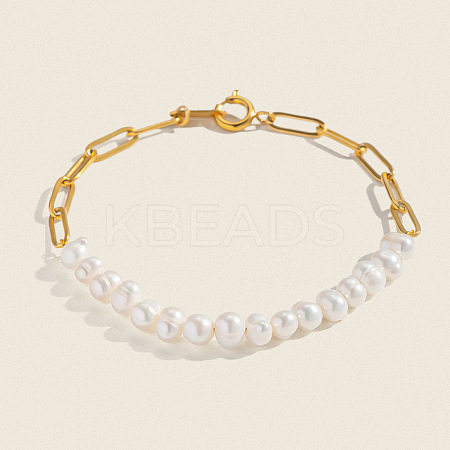 Natural Freshwater Pearl Beaded Link Bracelets FT4908-1