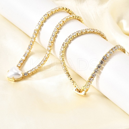 Brass Pave Clear Cubic Zirconia Tennis Necklaces NJEW-K287-02G-1