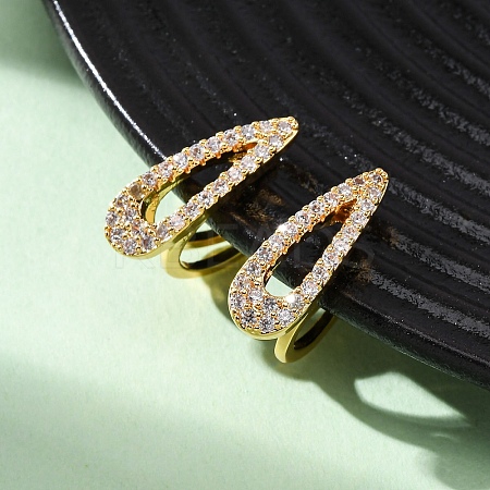 Teardrop Brass Micro Pave Clear Cubic Zirconia Cuff Earrings EJEW-F384-21G-1