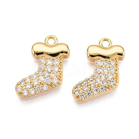 Christmas Theme Brass Micro Pave Clear Cubic Zirconia Charms KK-T073-17G-1