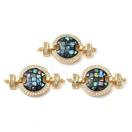 Rack Plating Brass Micro Pave Cubic Zirconia Flat Round Connector Charms KK-K385-100G-03-1