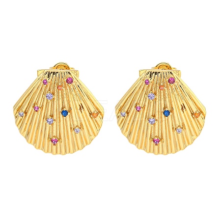 Rack Plating Brass Micro Pave Cubic Zirconia Stud Earring X-EJEW-C102-35G-02-1