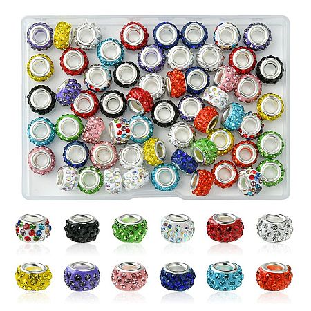 60Pcs 12 Colors Polymer Clay Rhinestone European Beads CPDL-FS0001-02-1