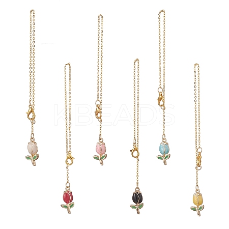 Tulip Alloy Enamel Pendants Wine Glass Charms Sets AJEW-JO00177-1