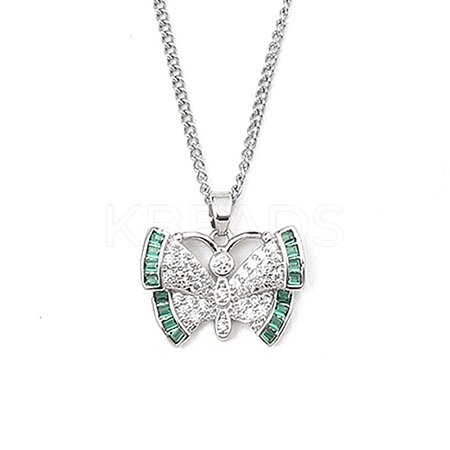 Brass Micro Pave Clear Cubic Zirconia Pendant Necklaces NJEW-M211-01A-P-1