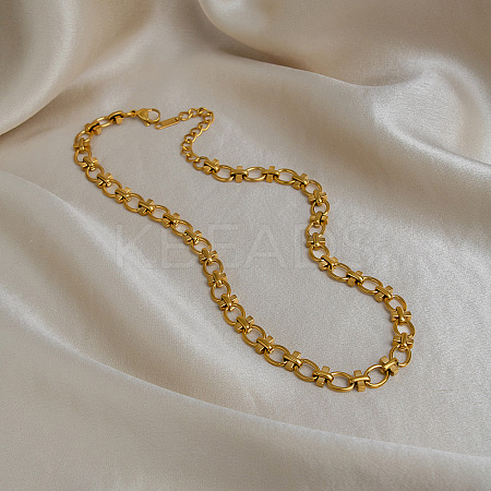 304 Stainless Steel Oval Link Chain Necklaces for Women UP9018-2-1