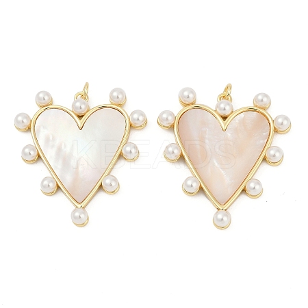 Brass Pave Natural Freshwater Shell Pendants LS-KK-U058-25G-02-1