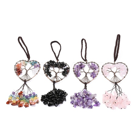 Wire Wrapped Chips Natural Gemstone Big Pendant Decorations HJEW-H057-01-1