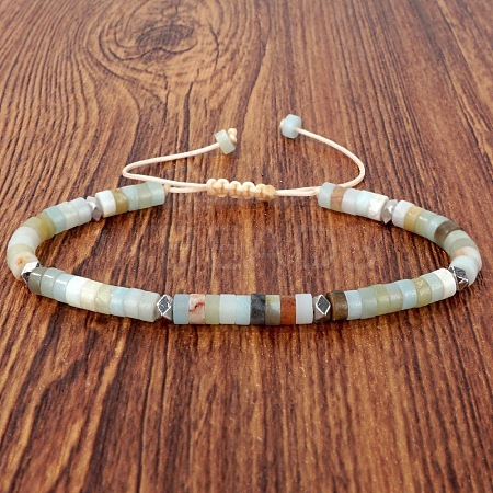 Natural Flower Amazonite Heishi Beads Adjustable Braided Bracelets for Men Women BX7041-12-1