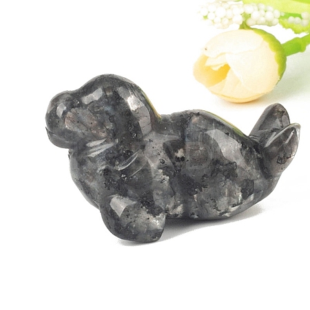 Natural Larvikite Carved Healing Sea Dog Figurines PW-WG85858-16-1