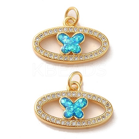 Brass Micro Pave Cubic Zirconia with Synthetic Opal Pendants KK-D096-11G-1