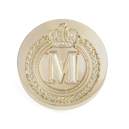 Golden Tone Crown Initial Wax Seal Brass Stamp Heads AJEW-A065-01M-1