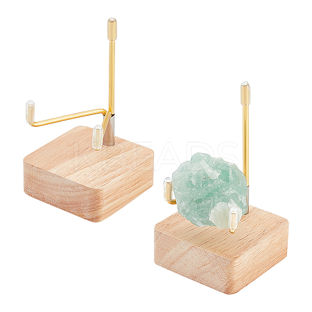 Square Wooden Crystal Rock Display Easels with Iron Holder ODIS-WH0038-28A-G-1