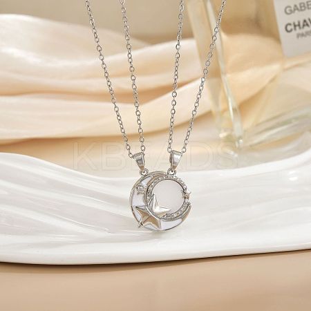 2Pcs Brass Micro Pave Clear Cubic Zirconia Enamel Magnetic Pendant Necklaces with 304 Stainless Steel Cable Chain WG04DA7-08-1