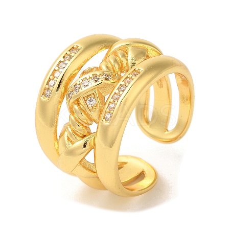 Brass Micro Pave Cubic Zirconia Cross Open Cuff Rings RJEW-U008-47G-1