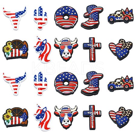 20Pcs 10 Styles Independence Day Silicone Focal Beads SIL-CJ0001-76-1