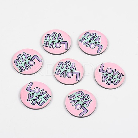 2-Hole Flat Round with Love You Pattern Acrylic Buttons BUTT-F055-05D-1
