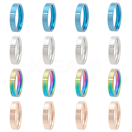 16Pcs 4 Colors 201 Stainless Steel Plain Band Rings Set for Women RJEW-BC0001-02-1