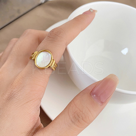 Retro Fashionable 304 Stainless Steel and Shell Finger Rings FS-WG8030D-02-1