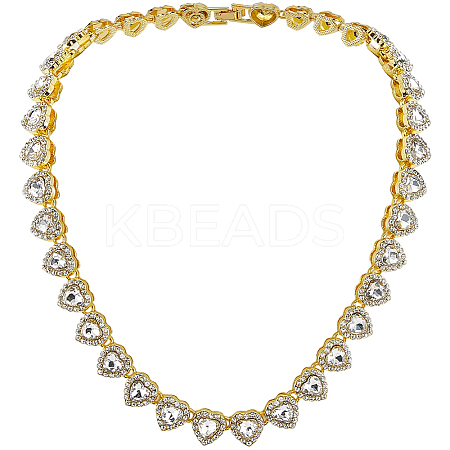 1Pc Heart Zinc Alloy Crystal Rhinestone Cup Chain Tennis Necklaces for Women NJEW-SP0001-06G-1