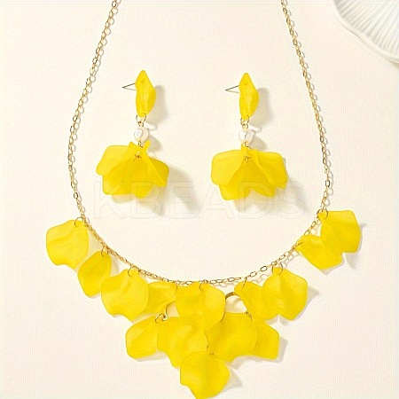 Petal Resin Charm & Alloy Pendant Necklaces & Stud Dangle Earring Sets FS-WG0777B-02-1