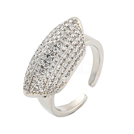 Real Platinum Plated Brass Micro Pave Clear Cubic Zirconia Cuff Rings RJEW-L113-018P-01-1