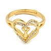 Heart with Letter Rack Plating Brass Micro Pave Clear Cubic Zirconia Adjustable Rings for Women RJEW-I105-01G-Y-2